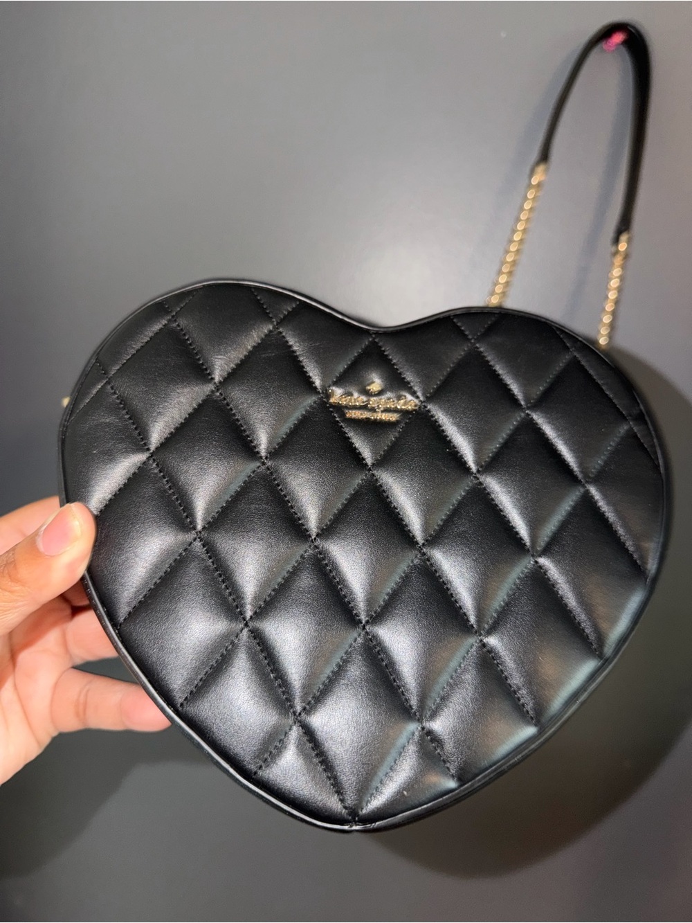 kate spade Black Quilted Heart Crossbody with Gold Chain